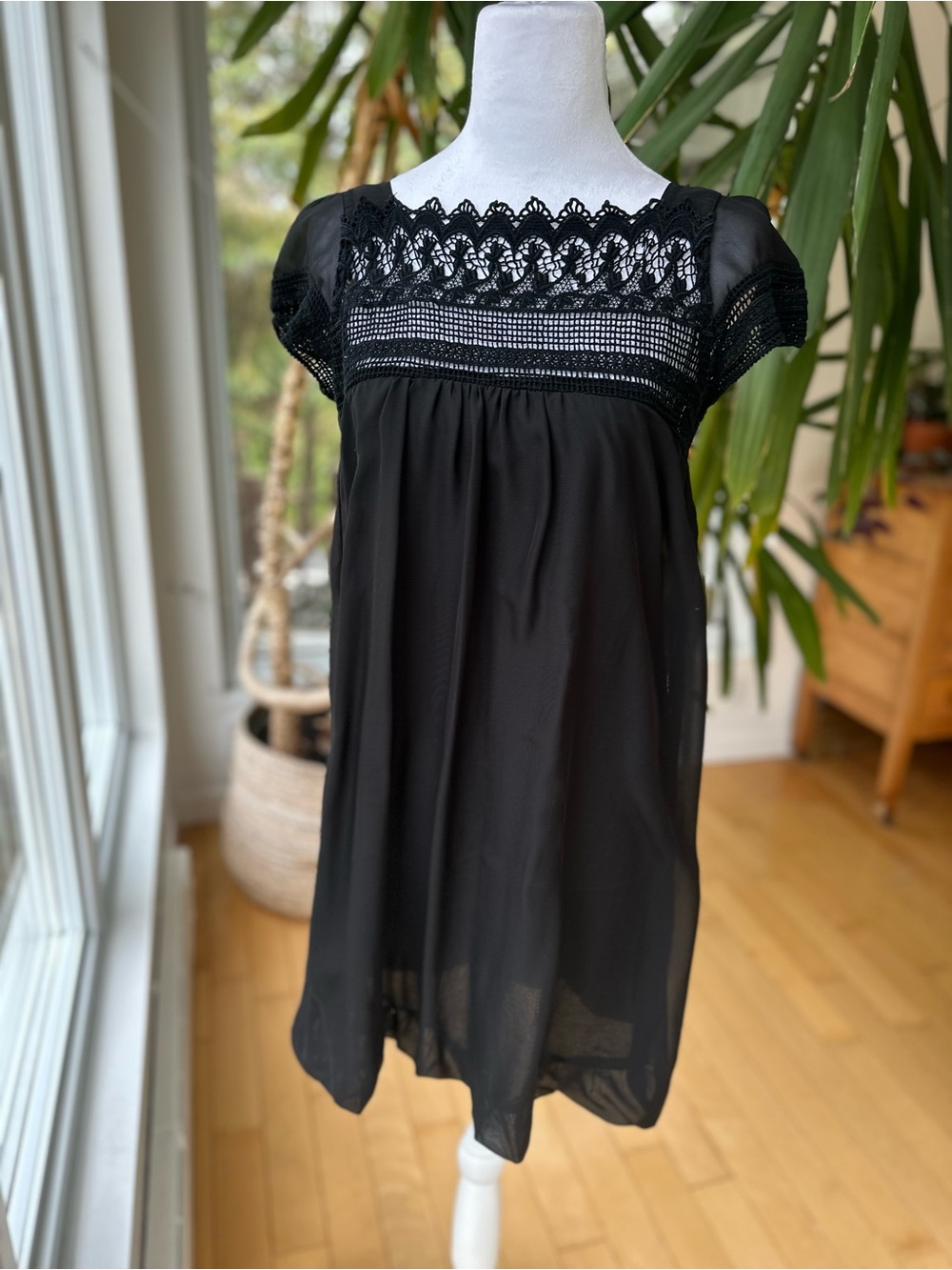 Chi Chi London Black Lace-Trim Midi Dress
